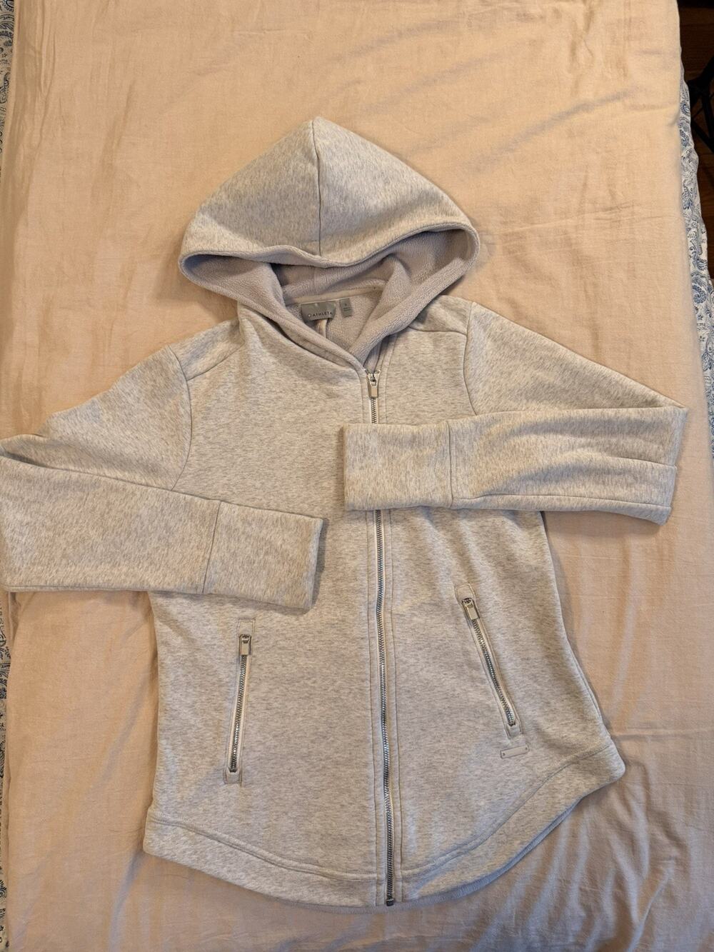 Athleta Cozy Fleece Lined Gray Asymmetric Zip Hooded Sweater Small